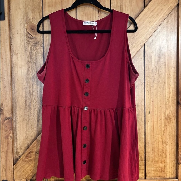 None Tops - Women’s Plus Size Tank Top XL Burgundy Babydoll Sleeveless Flowy